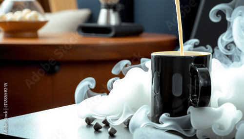 Coffee mug with marshmallows and whipped cream. Generative AI