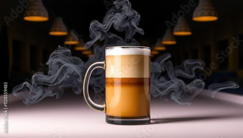 Coffee mug with marshmallows and whipped cream. Generative AI