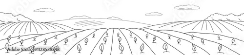 Field graphic black white long landscape sketch illustration vector 