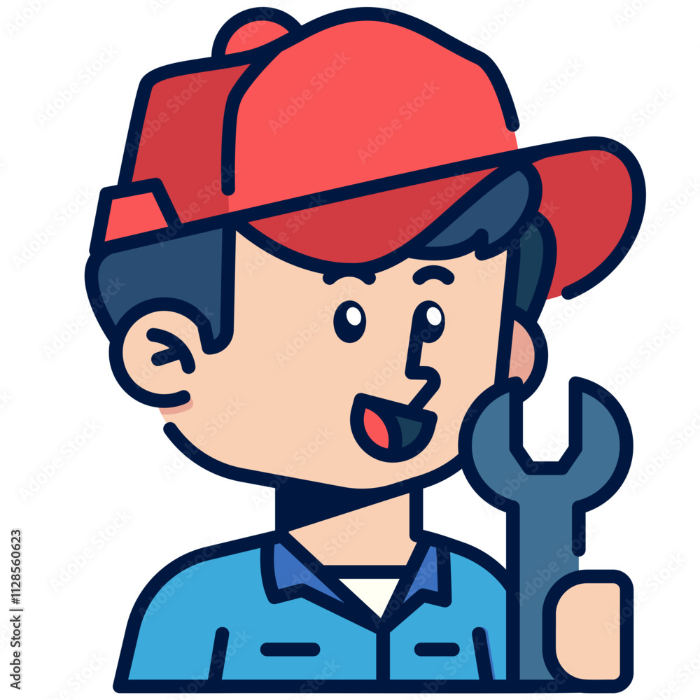 Mechanic Job and Professions Filled Line Icon Mechanic Job and Professions Filled Line Icon