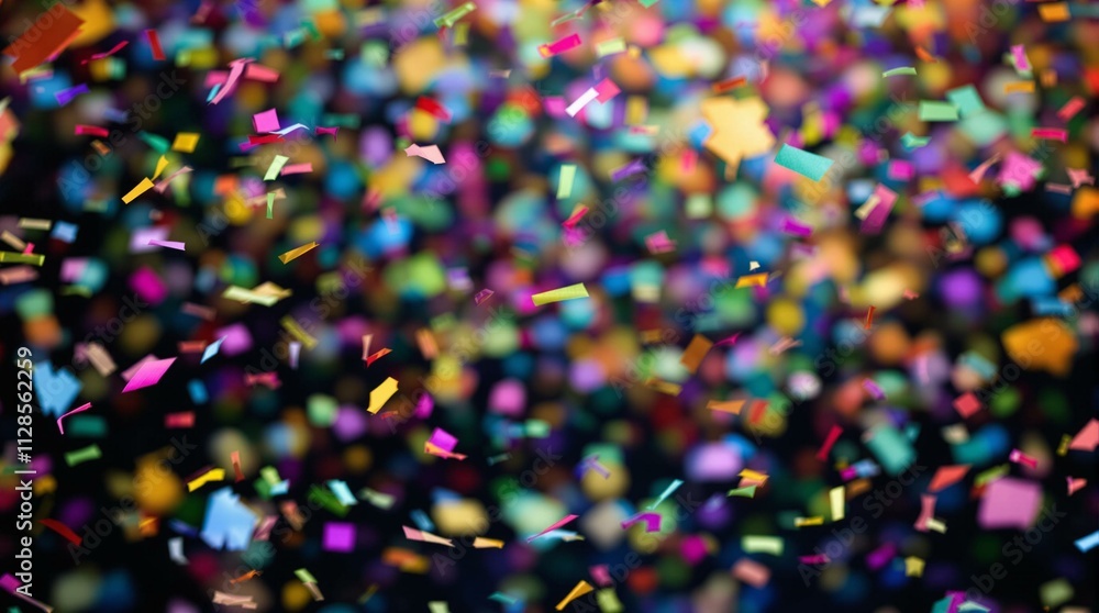 Naklejka premium A vibrant image of confetti in various colors falling against a dark background.
