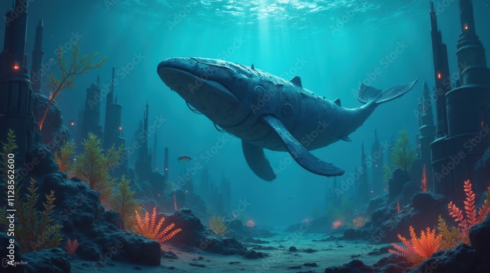 Fototapeta premium Underwater Glowing Creatures Illustration