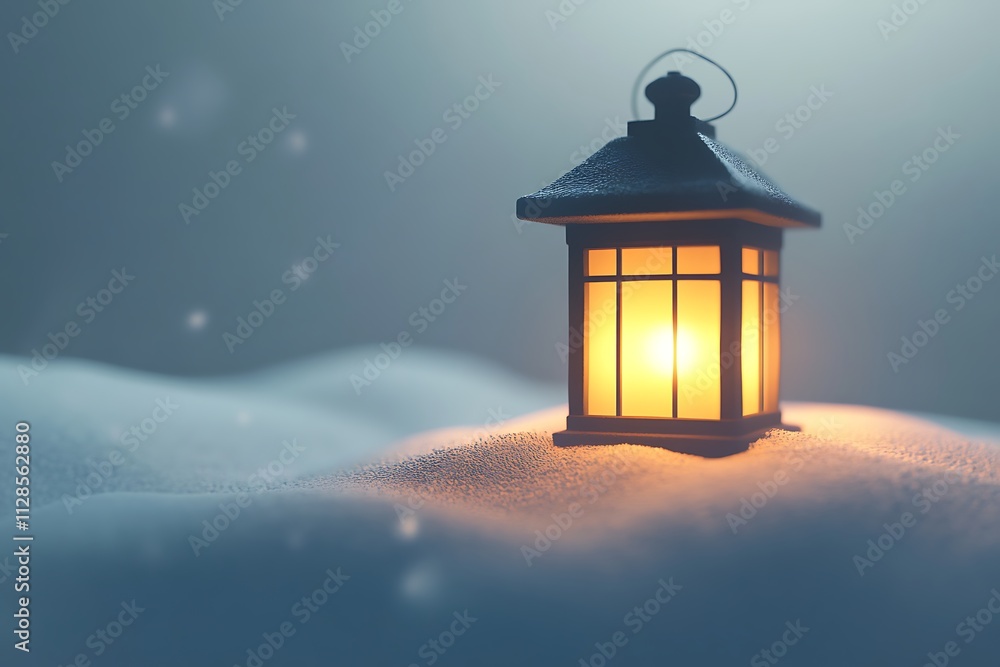 Antique lantern illuminates the snowy winter landscape Antique lantern illuminates the snowy winter landscape