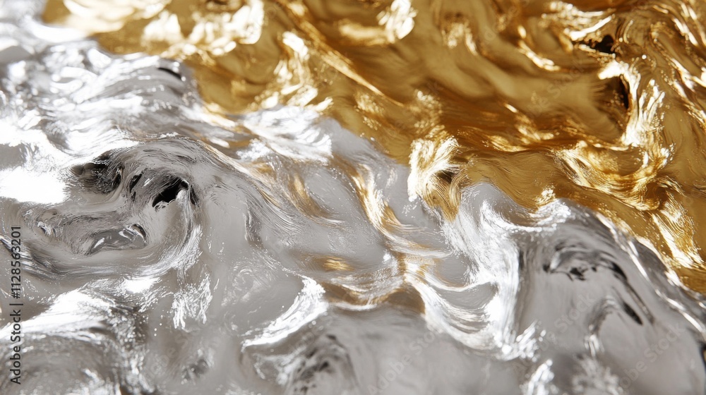Abstract Swirling Silver and Gold Paint Texture