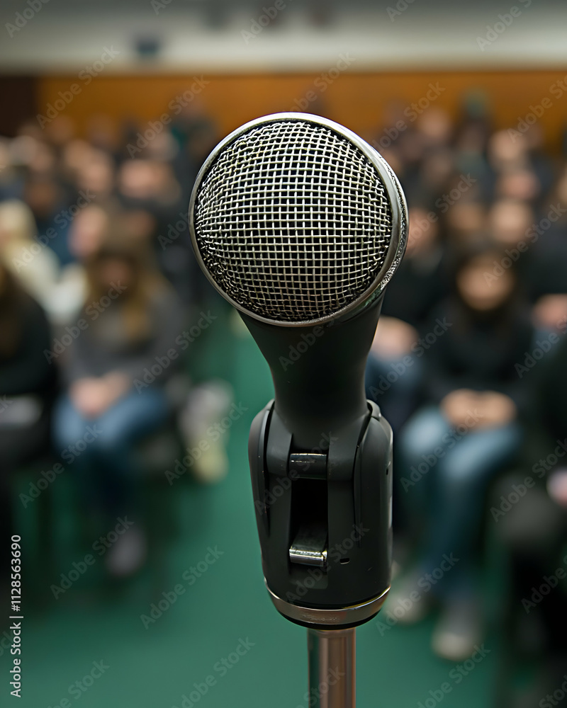 Microphone Awaits Speaker's Voice in Auditorium Microphone Awaits Speaker's Voice in Auditorium
