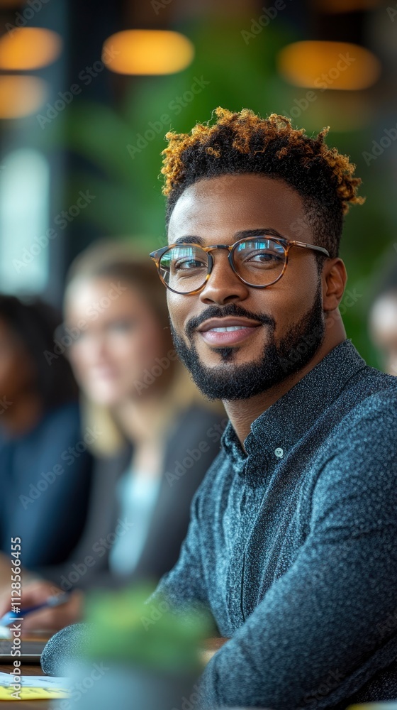 Modern Professional in Casual Office Attire with Stylish Glasses and Contemporary Hairstyle Modern Professional in Casual Office Attire with Stylish Glasses and Contemporary Hairstyle