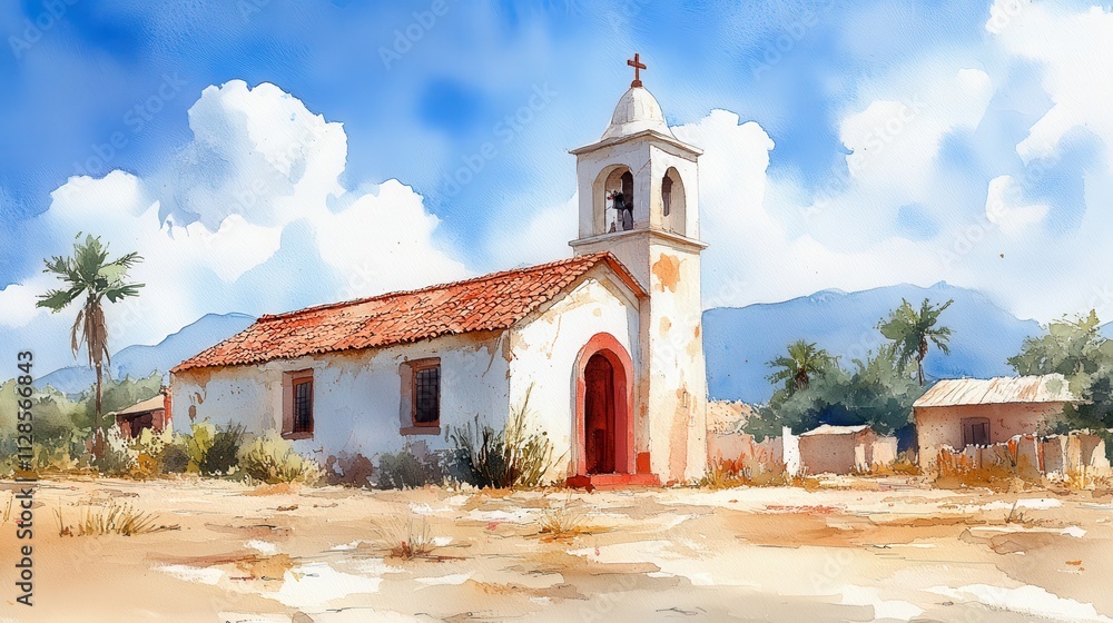 Obraz premium watercolor painting of a little church in africa