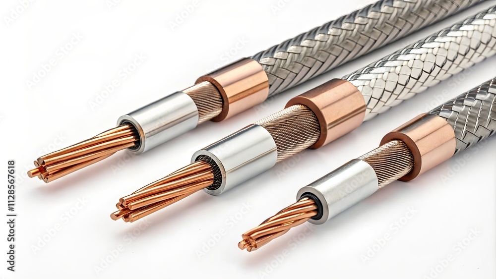 Three wires with a silver and red center Three wires with a silver and red center