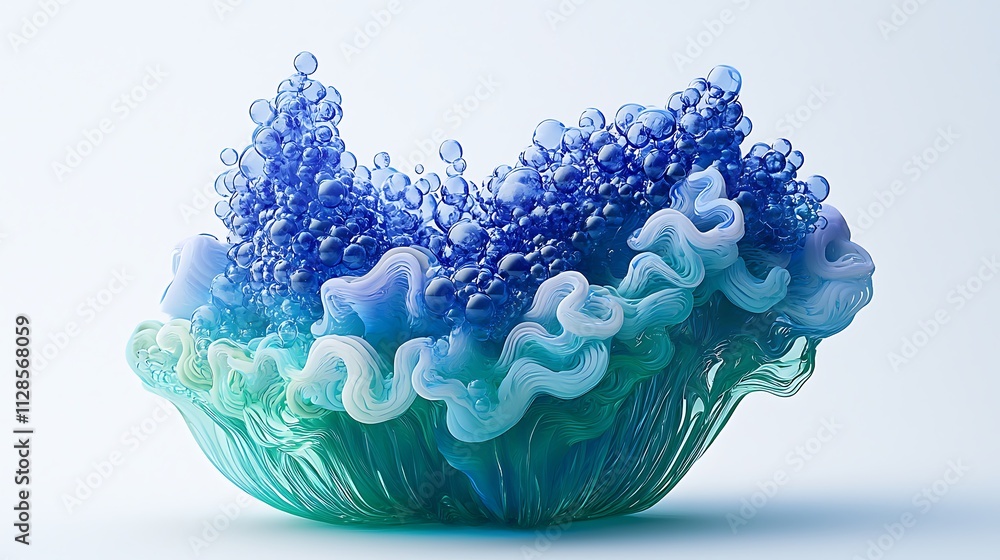 Abstract blue and green coral-like structure in a glassy texture with artistic depth and detail Abstract blue and green coral-like structure in a glassy texture with artistic depth and detail