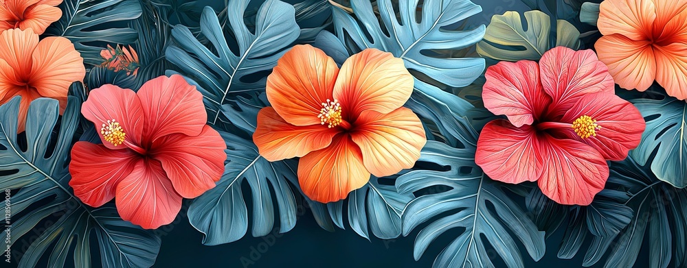 Fototapeta premium Exotic Botanical Pattern with Monstera Leaves