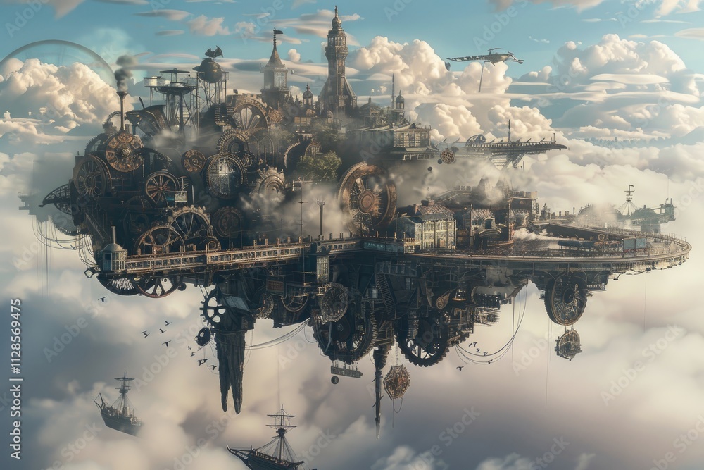 A Clockwork City Floating Among Clouds Above The World A Clockwork City Floating Among Clouds Above The World