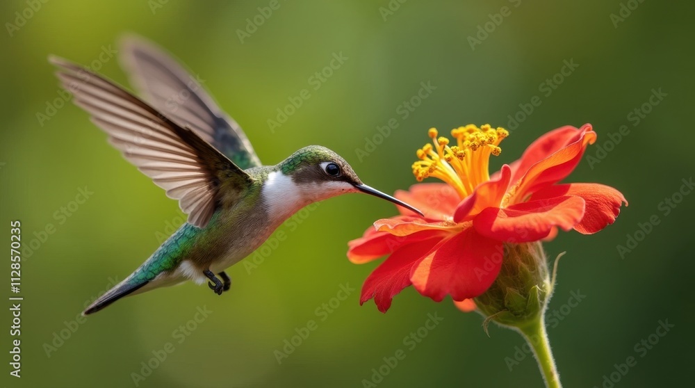 Fototapeta premium Hummingbird Feeding on Vibrant Flower