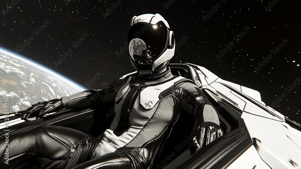 Fototapeta premium Astronaut in spaceship orbiting Earth.