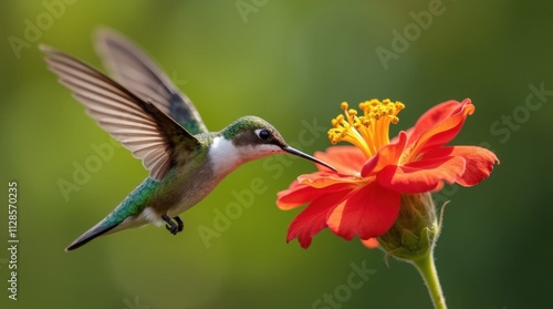Hummingbird Feeding on Vibrant Flower