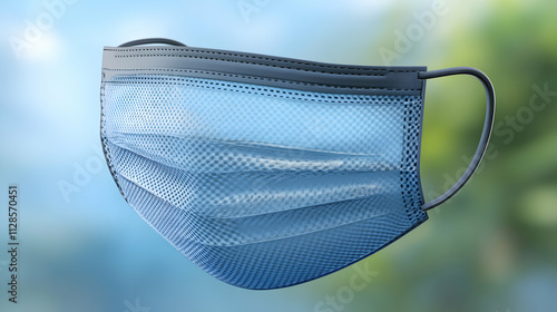 Protective Face Mask, A Detailed 3D Illustration of a Breathable and Disposable Medical Face Mask with a Blue Mesh Design for Health and Safety. photo