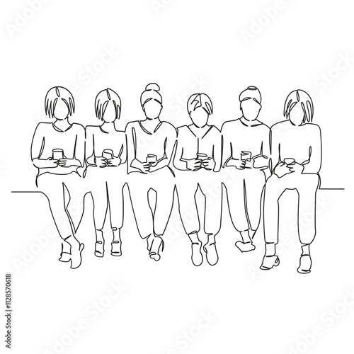 One continuous single drawing line art flat doodle teenagers looking at phone, technology social networks, life on phone. Isolated image hand draw contour on a white background, hand drawn, not AI