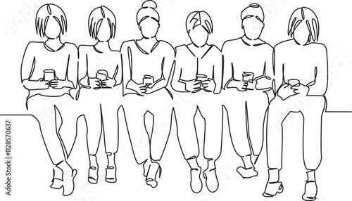 One continuous single drawing line art flat doodle teenagers looking at phone, technology social networks, life on phone. Isolated image hand draw contour on a white background, hand drawn, not AI