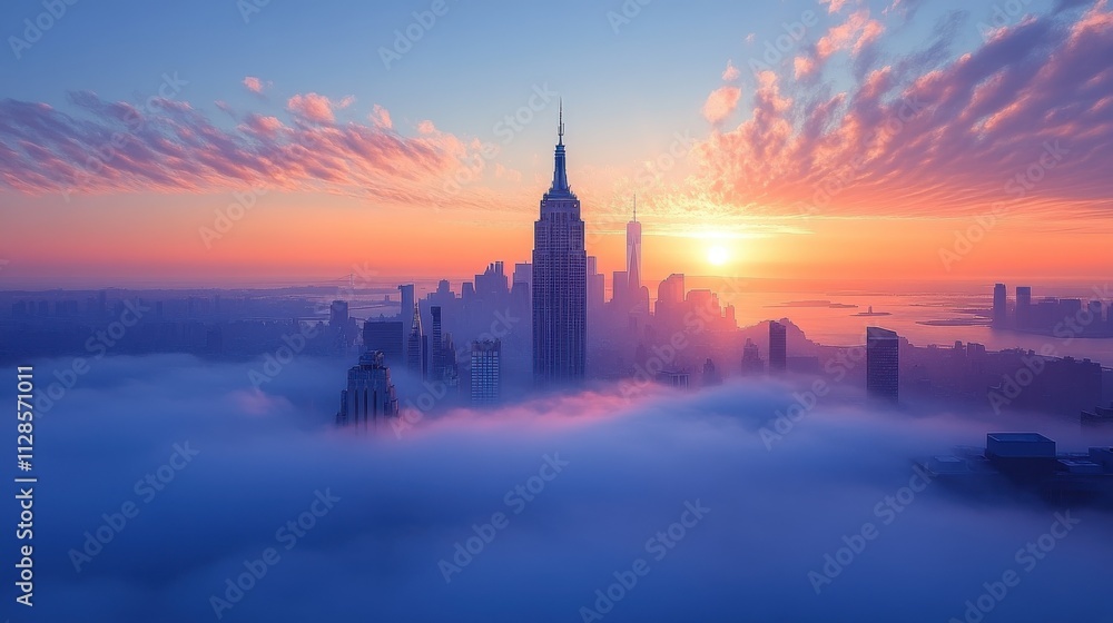 Obraz premium winter in new york city usa manhattan skyline in fog