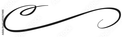 Elegant Black Flourish Decorative Swirl Design Element on White Background