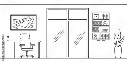 Office graphic black white interior sketch illustration vector 