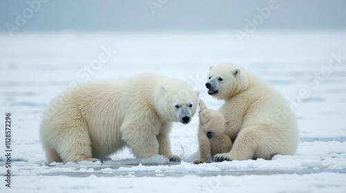 Polar Bear Family Playing on Arctic Ice