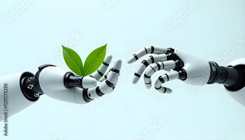 Robotic hand green leaf. Eco, Green Living, Robotics