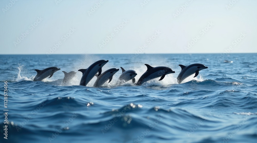Naklejka premium Dolphins Leaping at the Horizon