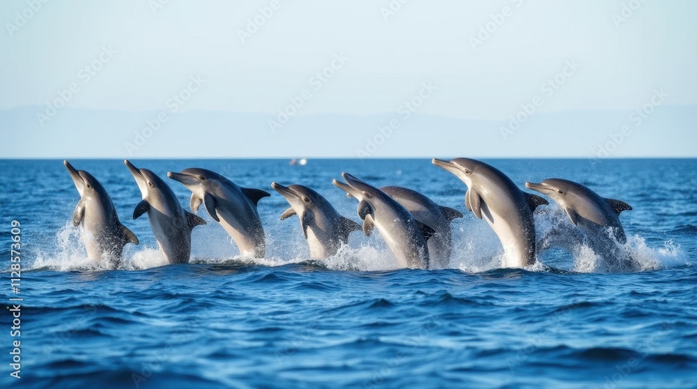 Fototapeta premium Dolphins Leaping at Horizon