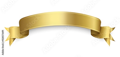 Gold ribbon banner isolated on white background, elegant decorative scroll, vector illustration