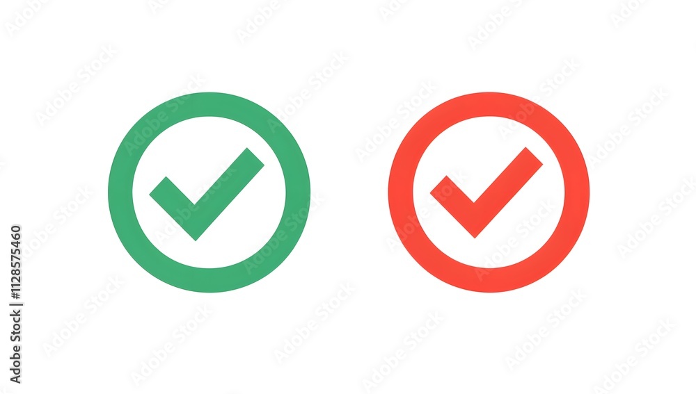 Green Check Mark and Red Cross Symbol Icons, Approval and Rejection Signs on White Background Green Check Mark and Red Cross Symbol Icons, Approval and Rejection Signs on White Background