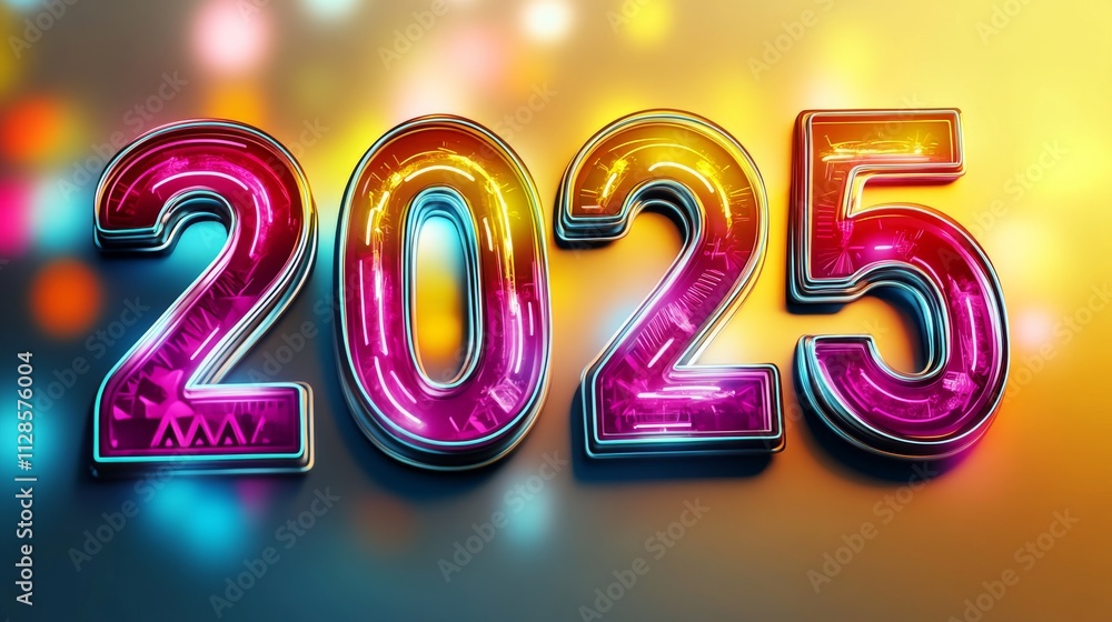 New Year's celebration 2025, A colorful and vibrant font that reads New Year's celebration 2025, A colorful and vibrant font that reads