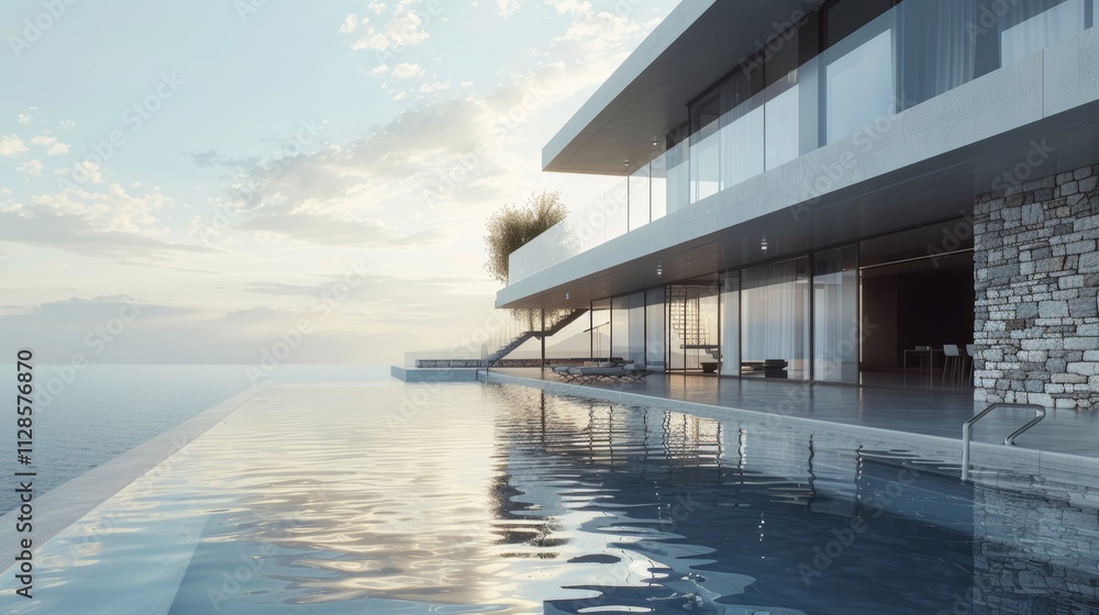 Naklejka premium Seaside detached villa with pool and large terrace