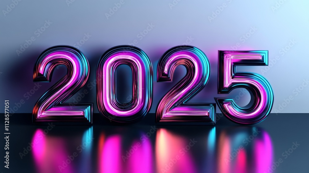 New Year's celebration 2025, A large, neon sign that reads New Year's celebration 2025, A large, neon sign that reads
