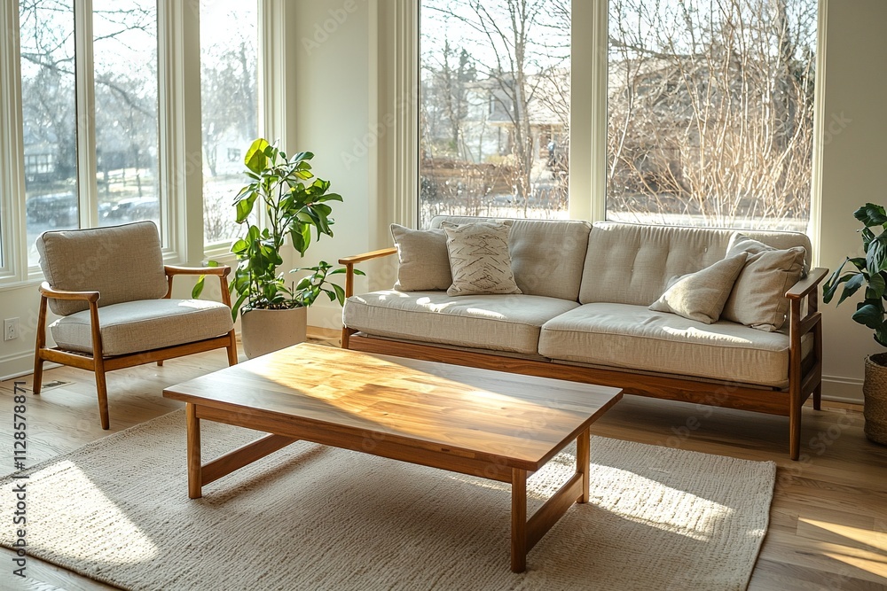 Minimalist, a japandi-style interior photo of a bright living room with a sofa and a wooden table in view. Generative AI
Minimalist, a japandi-style interior photo of a bright living room with a sofa and a wooden table in view. Generative AI