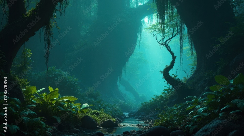 Obraz premium Bioluminescent Alien Jungle with Strange Wildlife