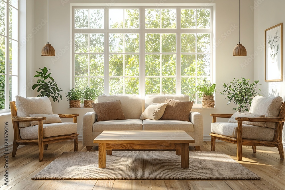 Minimalist, a japandi-style interior photo of a bright living room with a sofa and a wooden table in view. Generative AI
Minimalist, a japandi-style interior photo of a bright living room with a sofa and a wooden table in view. Generative AI