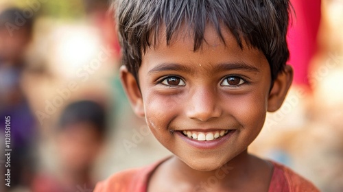 Smiling Child with Joyful Expression in Community Setting for Health and Vaccine Awareness Initiatives