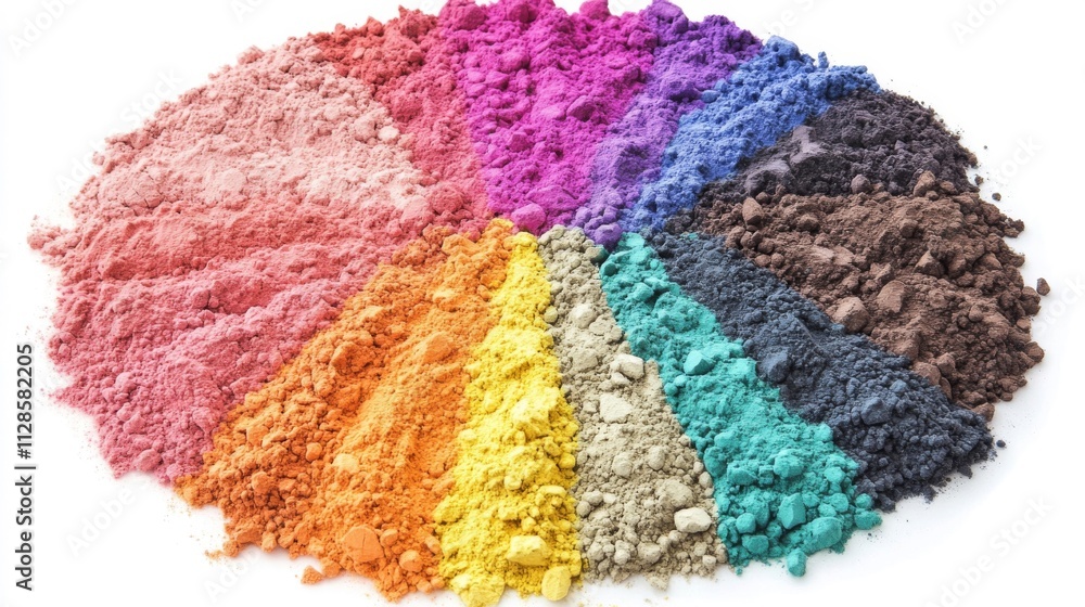 Fototapeta premium Rainbow Colored Powder Arranged In A Circular Pattern