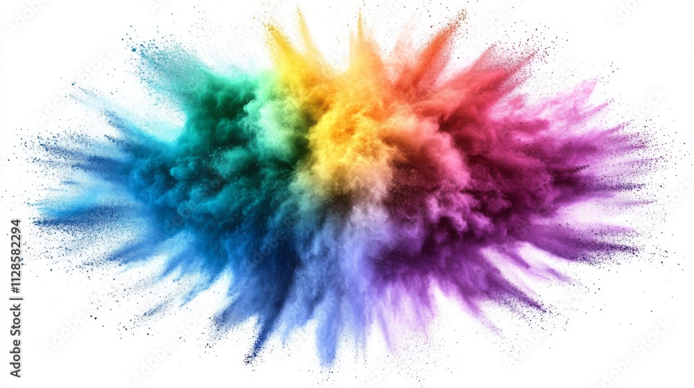 Colorful Powder Explosion Against White Background Colorful Powder Explosion Against White Background