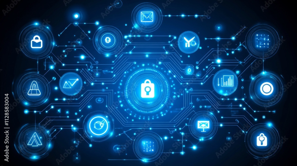 Cyber Security Network, Data Protection With Digital Padlock, Protecting Online Privacy Cyber Security Network, Data Protection With Digital Padlock, Protecting Online Privacy