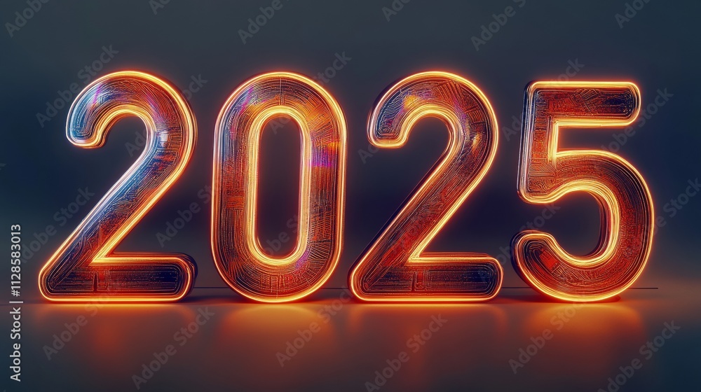 New Year's celebration 2025, The image is a glowing representation of the number twenty-five New Year's celebration 2025, The image is a glowing representation of the number twenty-five