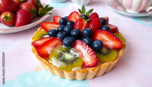 cake with strawberries and blueberries