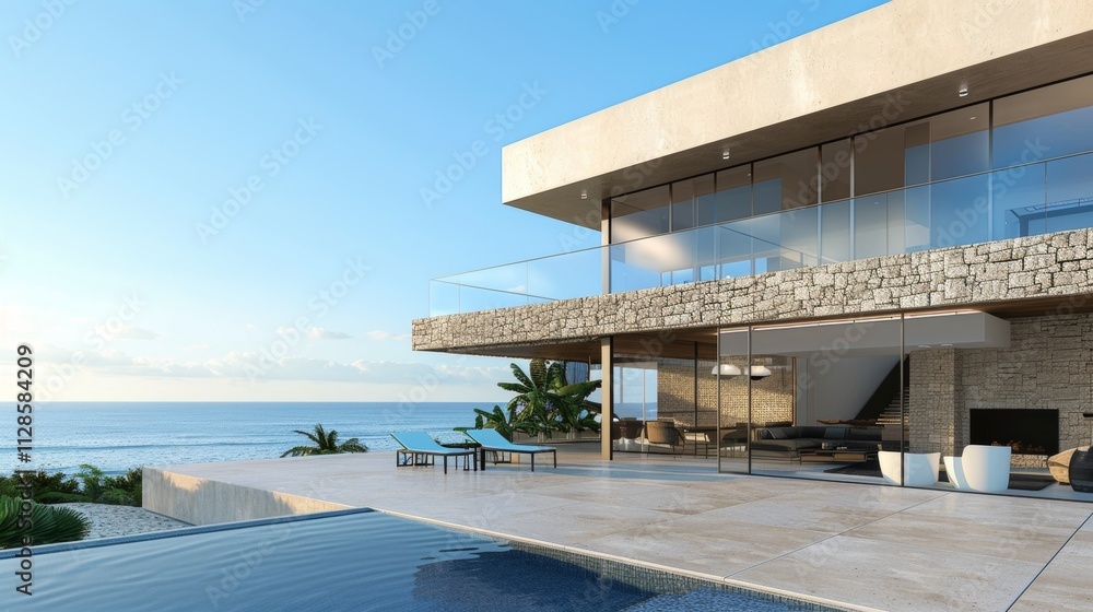 Fototapeta premium Seaside detached villa with pool and large terrace
