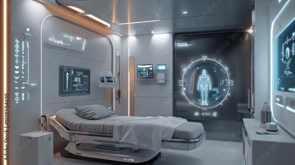 Futuristic Healthcare Room with Advanced Technology and Digital Displays for Innovative Medical Solutions Futuristic Healthcare Room with Advanced Technology and Digital Displays for Innovative Medical Solutions