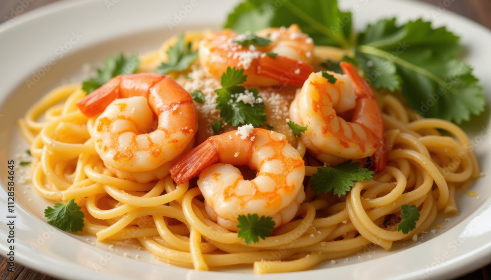 Shrimp pasta with lemon, parsley, and butter sauce Shrimp pasta with lemon, parsley, and butter sauce