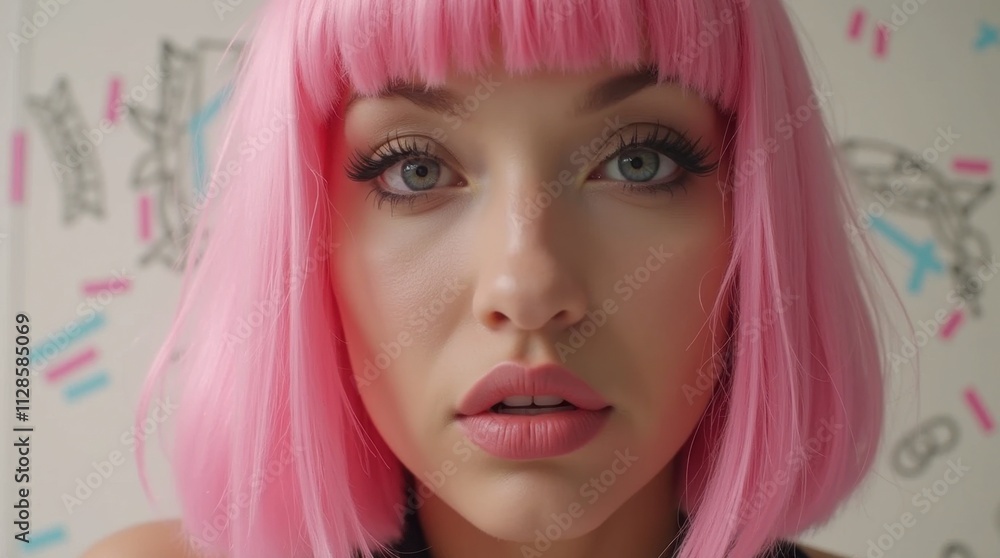 Playful Pink-Haired Woman Close-Up Playful Pink-Haired Woman Close-Up