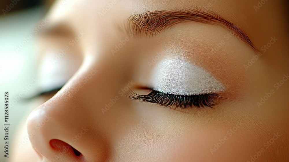 Fototapeta premium Close-up of a woman's face with white eye makeup.