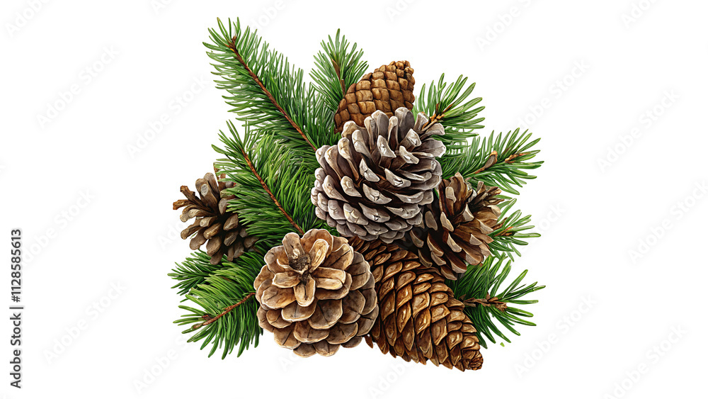Pine Cones and Green Pine Branches Arranged Together on a Transparent Background
Pine Cones and Green Pine Branches Arranged Together on a Transparent Background