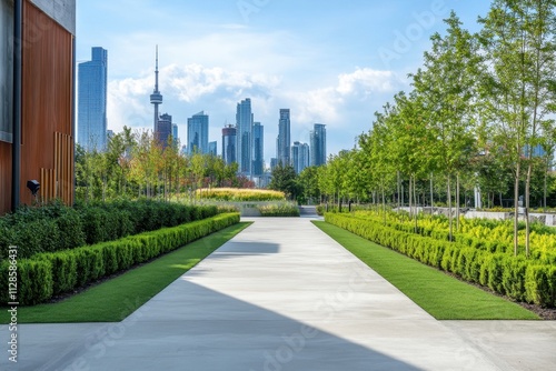 Obraz na płótnie Modern concrete pathway cutting through urban landscape in toronto canada showcasing nature and city harmony from a scenic viewpoint for enhanced urban living experience w salonie