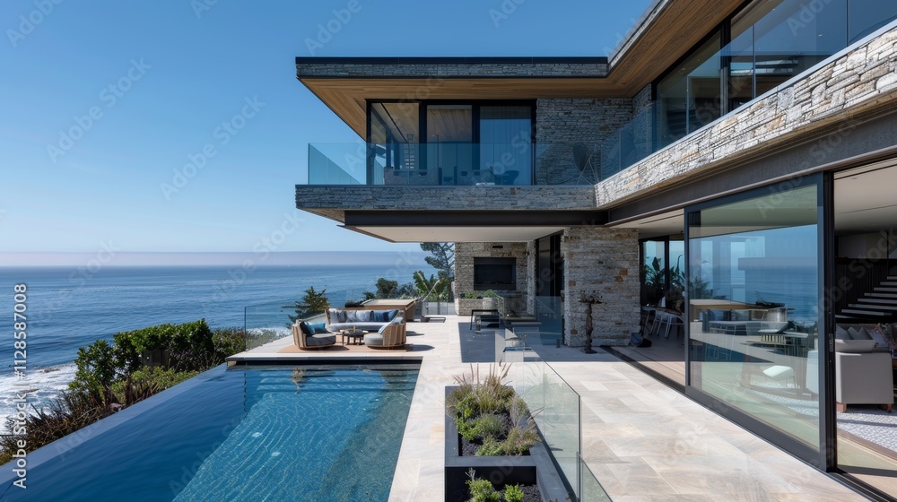 Obraz premium Seaside detached villa with pool and large terrace